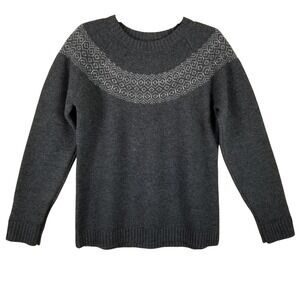 Duluth Trading Co Womens Gray Wool Cashmere Blend Fair Isle Yoke Sweater Medium